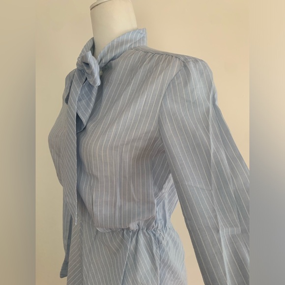 Vintage Striped Tie Neck Cotton Blend Dress Sz Small - Picture 4 of 11